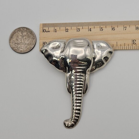 Vtg Large MEXICO 925 Sterling Silver Elephant Head Brooch Pin Signed 3" Oxidized - Picture 10 of 16